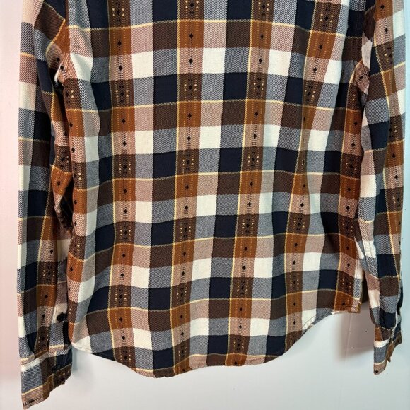 Frye Flannel Shirt Small Brown Plaid Long Sleeve Button-Up Cotton Men's - Picture 7 of 9